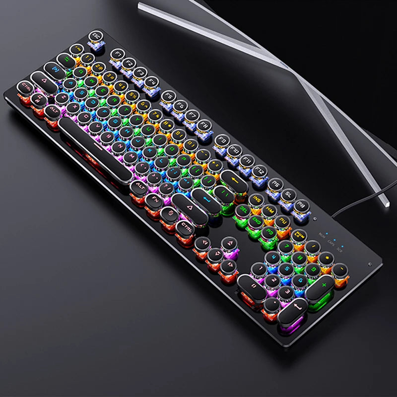 Retro Punk Mechanical Keyboard Blue Black Brown Switch 104 Keys USB Wired Gaming Keyboards RGB Backlit for PC Laptop Gamers